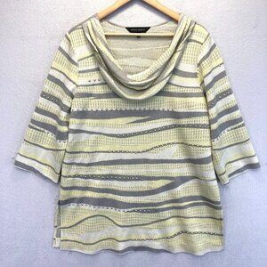Ming Wang Yellow and Gray Cowl Neck Sweater